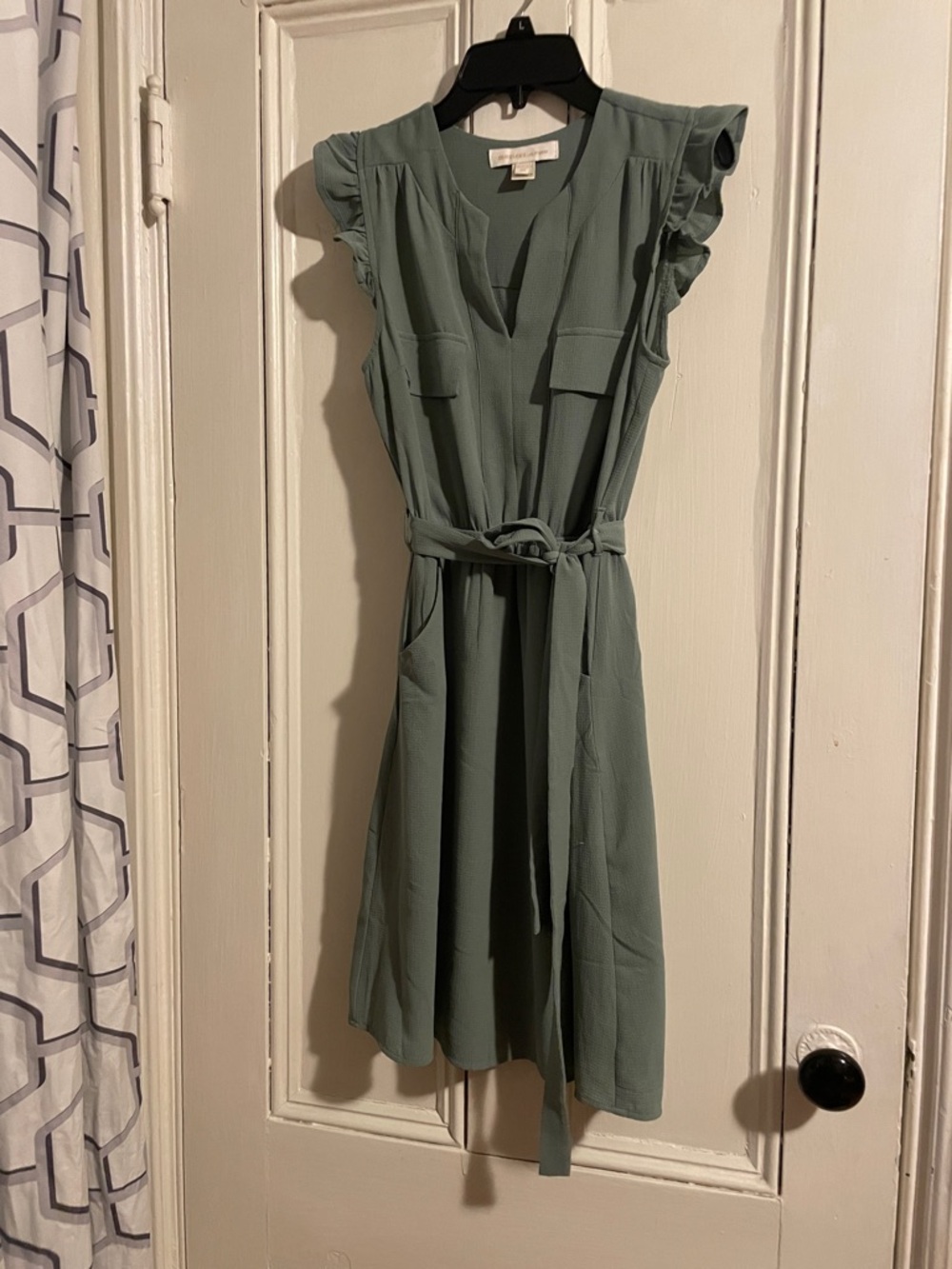 Flutter Sleeve Midi Dress with Self-Tie Waist in Sage Green